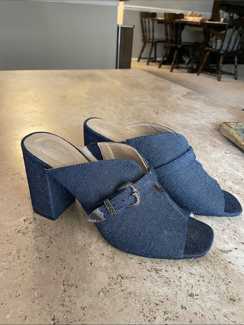 Denim Open-Toe Mules